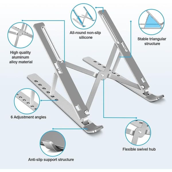 Adjustable Aluminum Alloy Laptop Stand - Adjustable Angles from 20° to 45° - Non-Slip Surface - Compatible with 10-17 inch Laptops