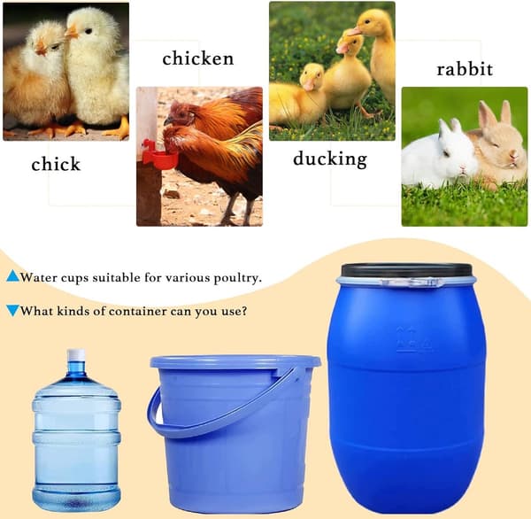 Automatic Chicken Water Cups, Gravity Fed, Leak-Free Rubber Gaskets, DIY Poultry Bucket, Ducks, Geese, Rabbits, Red, 9-Pack