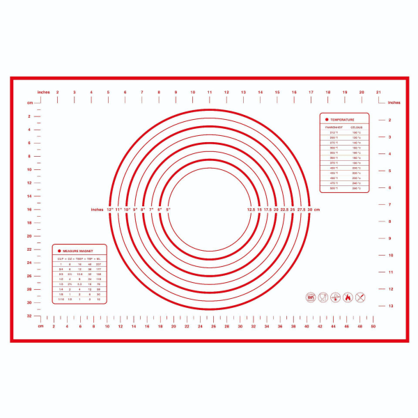 Silikonemåtte Bagemåtte Silikonedejmåtte Genanvendelig non-stick skridsikker med mål, (40 * 60 cm rød * 0,35 mm tyk)