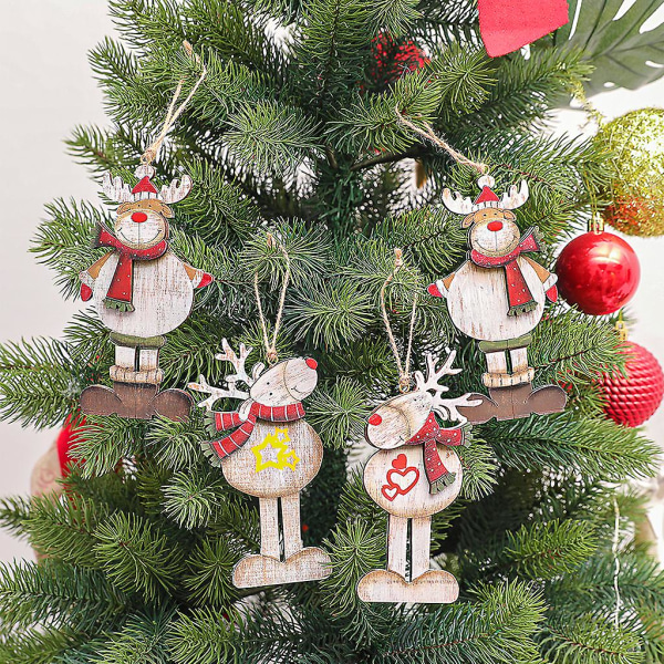 Fem-spiss stjerne Trehenger Julerensdyr Henger Ornament Nyttår Jul Fest Dekorasjon Fem-spiss stjerne