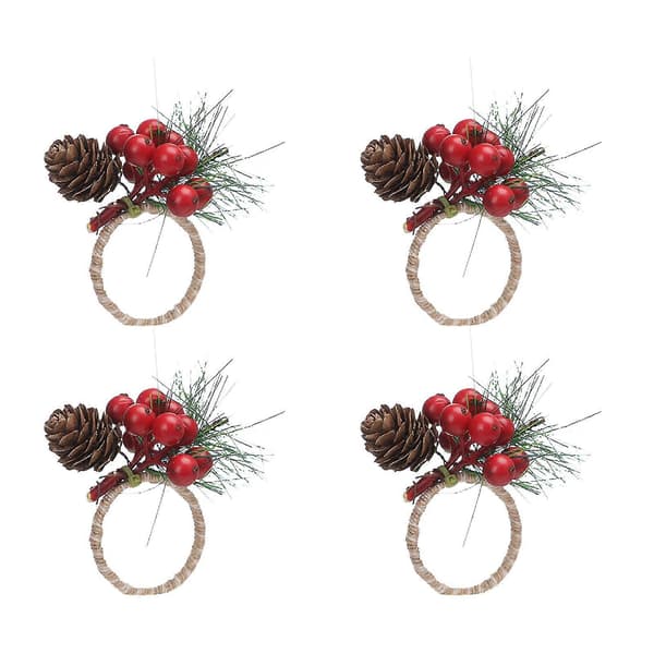 Sett med 4 juleserviettringer med lønneblad- og gresskardesign