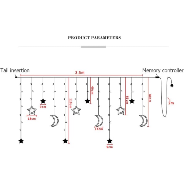 LED Lyslenke 3,5m Stjerne Måne LED Gardinlys Girlander Bryllup Dekorativ Lampe Hjem Hage Jul Vindu Gardin Dekorasjon