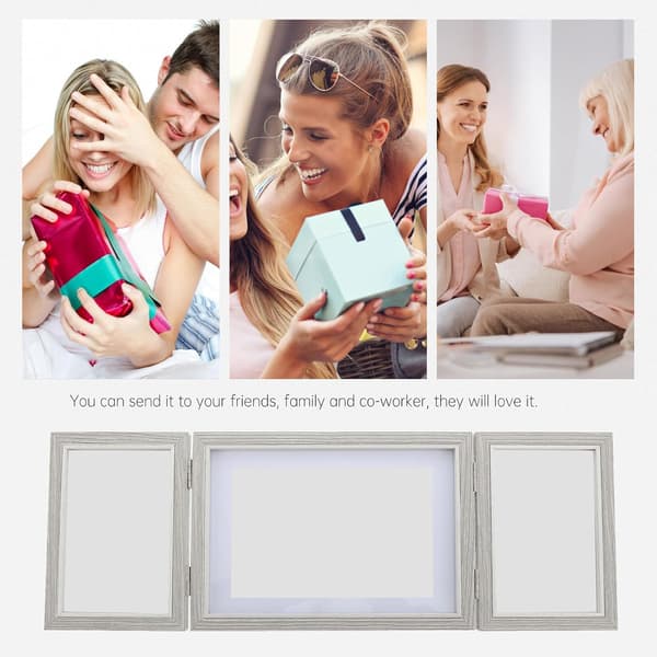 Hinged Photo Frame 3 Openings Picture Frame Natural Wood Grain Foldable Design Convenient