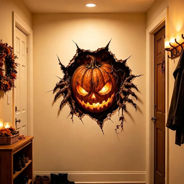Läskiga väggdekaler med Halloween-tema för hemmet, 3D-väggdekaler för Halloween - D