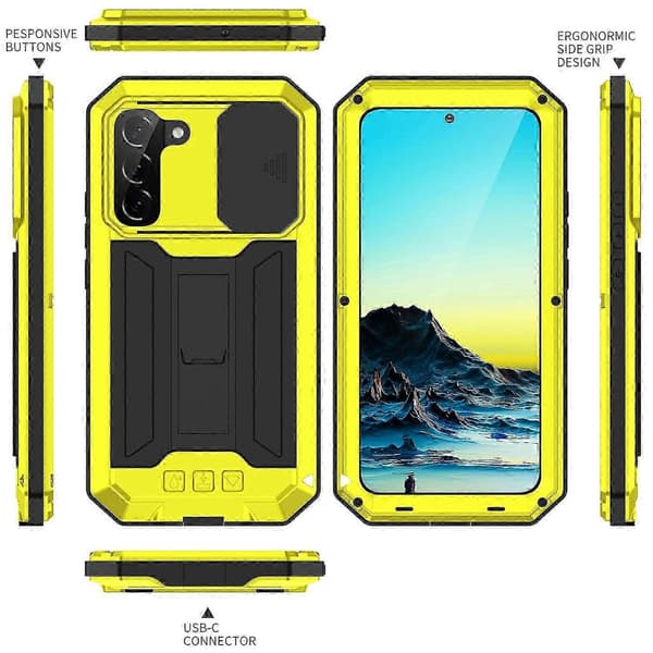 Til Galaxy S22 5G R-JUST Skyvbart Kamera Metall + Silikon Holder Telefondeksel