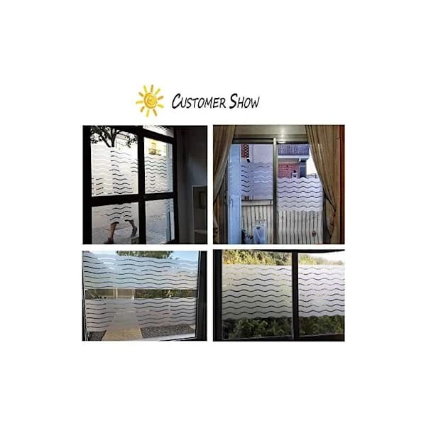 Frosted Window Film Privacy Anti-UV, Non-Adhesive Electrostatic Glass Sticker, Wave Pattern, 60x200cm, for Home Office Kitchen
