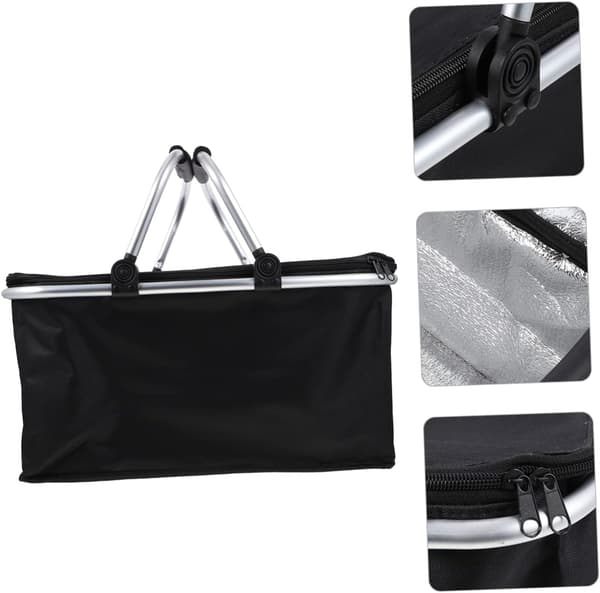 Foldable Storage Basket for Camping, Portable Insulated Lunch Bag