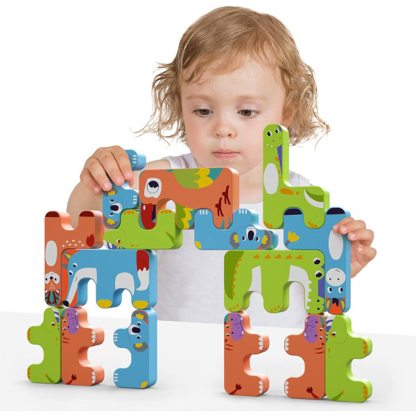 Staplingsspel Leksaker Barn Montessori Djur Balansblock Pedagogiska toddler Stapling av hög byggklossleksak för 3 4 5 6 Y