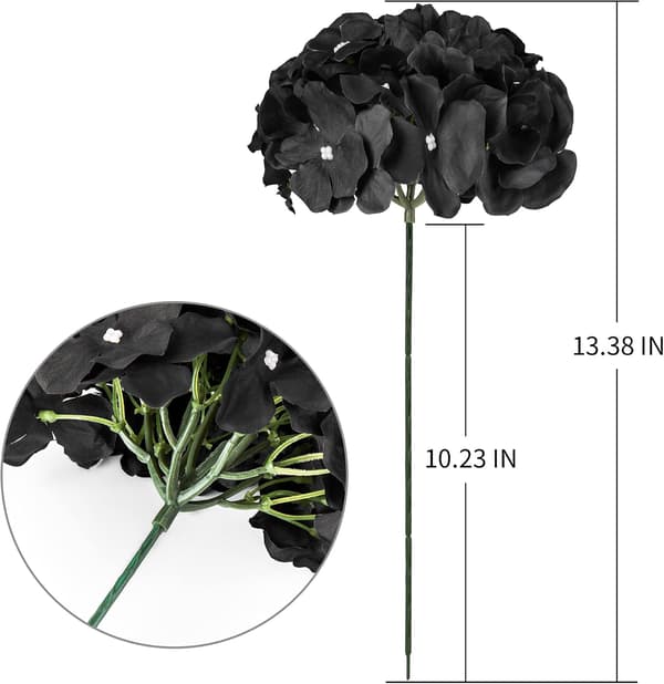 Sort sæt med 10 kunstige silkeblomster med broderede kugleblomster