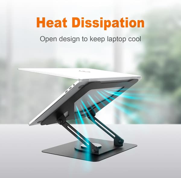 Laptop Stand for Desk, Foldable Laptop Stand with 360° Swivel Base, Adjustable Height & Angle, Ventilated Computer Stand Compatible