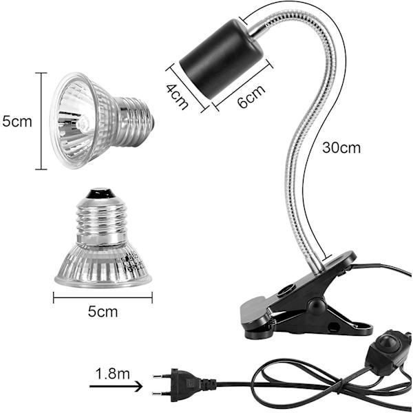 Skildpadde Varmelampe Sæt Reptil Varmelampe Med 2 Uva Uvb Pærer 25w 50w Lang Base Skildpadde Lampe 360 Rotation Til Skildpadde Reptil Firben Slanger Kamelæoner