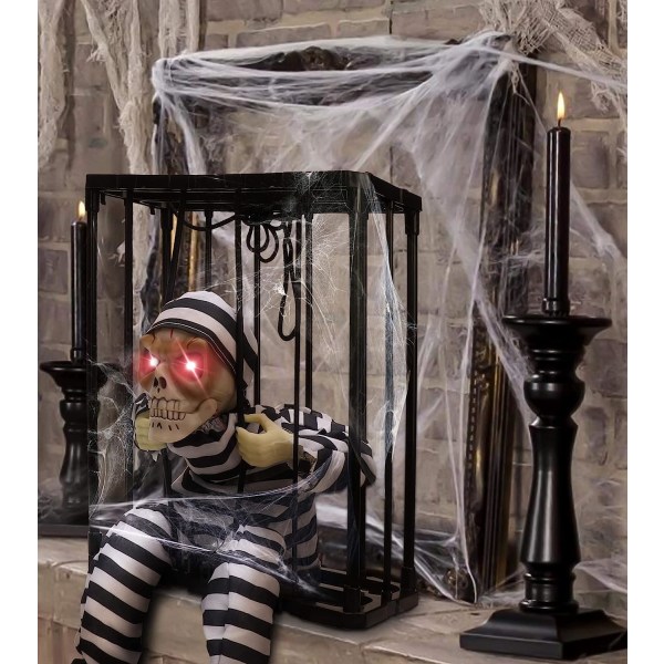 Skrikende animerte Halloween-dekorasjoner, Halloween-dekorasjonsrekvisitt med bevegelsessensor, skummel skalleburfange Haunted Hou