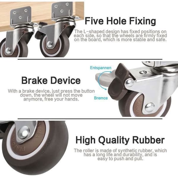 Caster Wheels - 50mm - 4-pack - 100kg Load Capacity - 360° Rotation