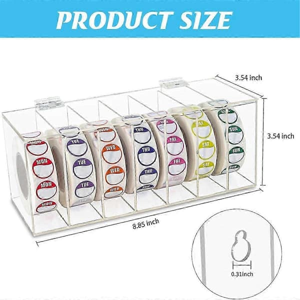 Acrylic Weekday Label Dispenser 7-Compartment Wall Mount Sticker Roll
