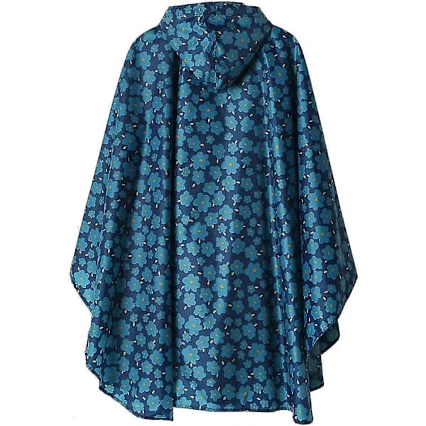 HA~Regnponcho Jakke Kappe med Hætte til Voksne med Piger, L (mørkeblå blomstret)