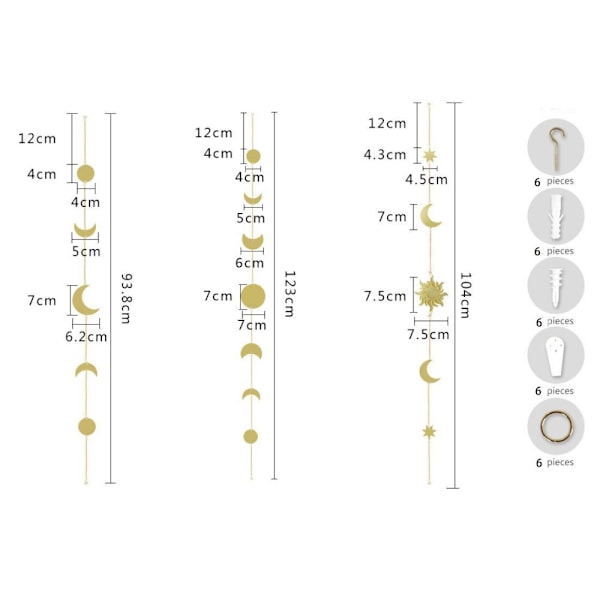 3 kpl Kuun Vaiheiden Garland Metal Boho Chic Kuun Vaiheiden Koriste Seinälle Seinäripustus Koristeet Asunnon Yliopiston Huoneen Toimiston Lastenhuoneen Olohuoneen Makuuhuoneen Koriste
