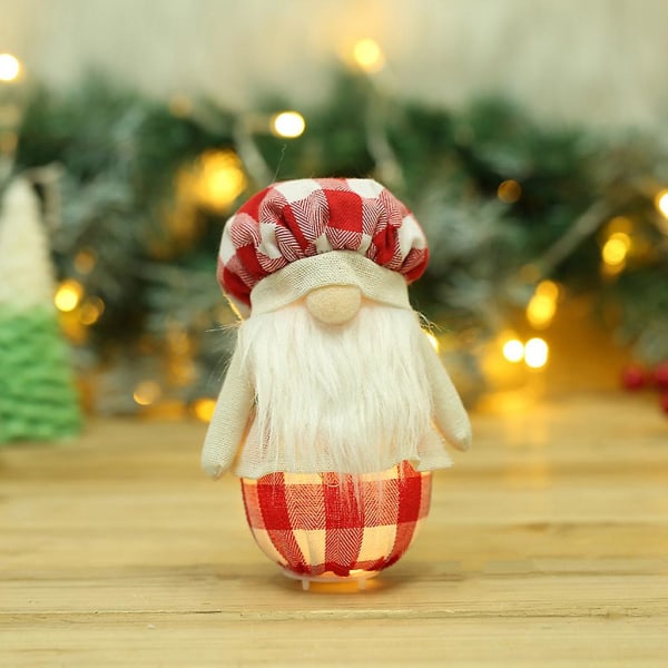 Chef Gnome Jul Köksprydnad Plysch Tomte Gnome Doll med LED-ljus