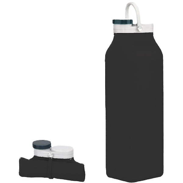 Hopfällbar vattenflaska, bärbar livsmedelsklassad silikon Vikbar resor Återanvändbar läckagesäkra vattenflaskor Svarta Black