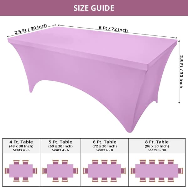 Kitchen Spandex Tablecloth 2-pack [6 ft, Light Purple] Snug-fit, Fitted, Washable and Wrinkle-Resistant Stretch Rectangular Patio Tablecloth