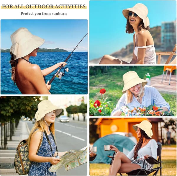 Beige, Dame Sommer Sammenfoldelig Solhat Solhat Anti UV Bomuld Sommerferie Have Solhat til Kvinder UPF UV