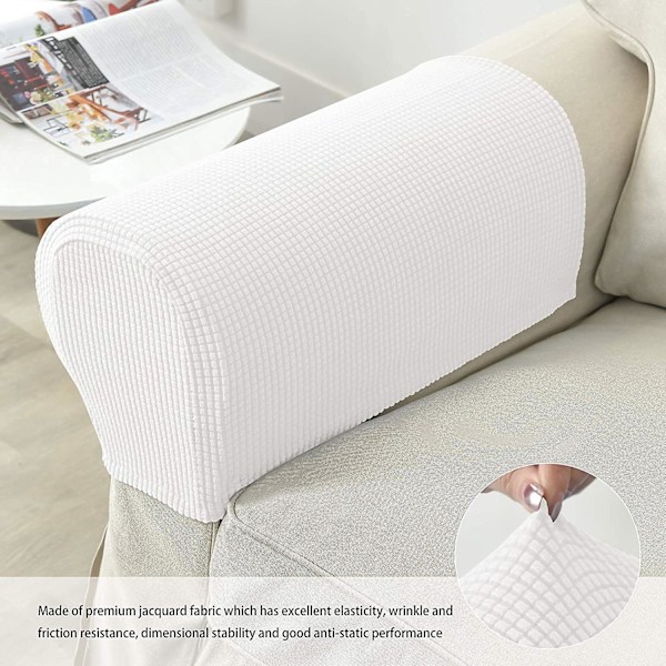 Set med 2 Jacquard Stretch Soffa Armstöd Armstödsskydd Halksäkra Möbelskydd Armstödsskydd för Soffa Recliner Vit White