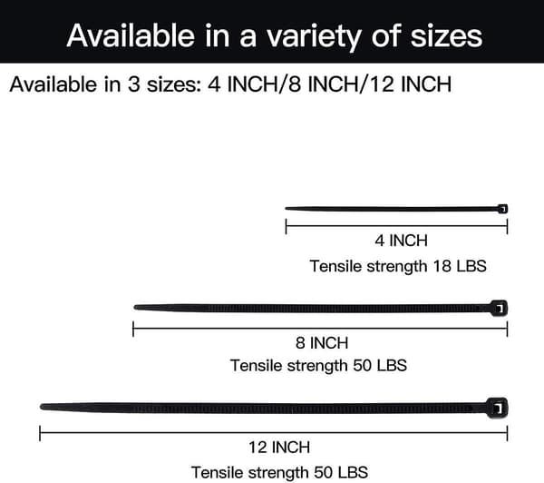Nylon Cable Ties with Self-Locking Wire Straps, 4 Inch, 200 Pieces, Black