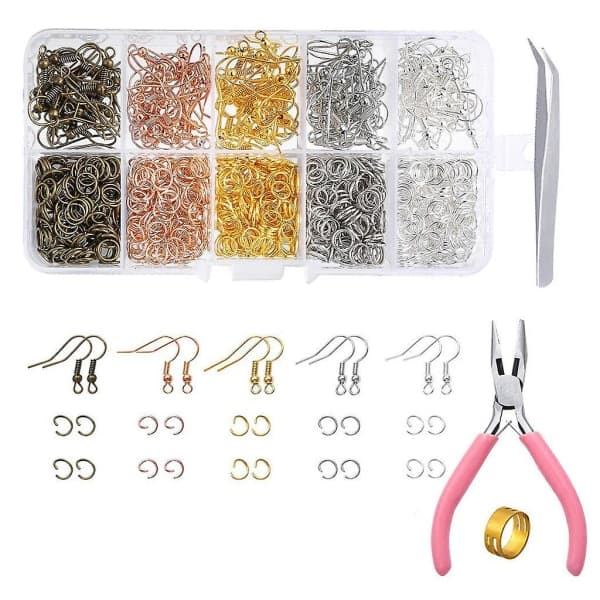 1128 dele øreringe gør materiale øreringe kit kroge springringe tænger pincet springring åbner DIY smykkeværktøjssæt