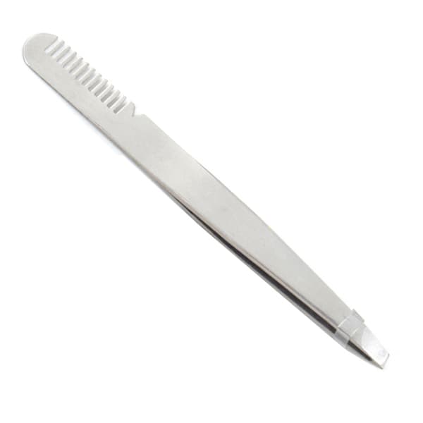 Multifunctional Eyebrow Tweezer Stainless Steel Ergonomic Precise Angled Eyebrow Tweezer With Comb Silver