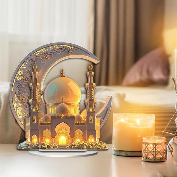 Ramadan-dekorasjoner 2D Akryl Halvmåne Palass Plakett Skrivebordsdekor Gave til Barn [Ho]