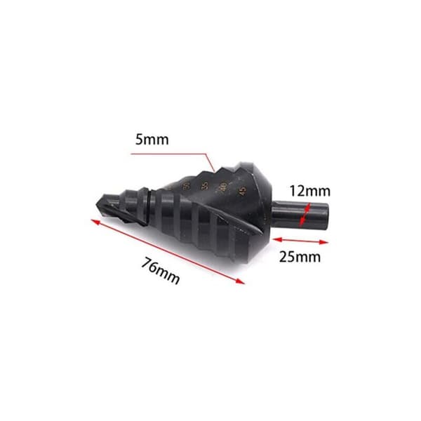 Titanium-coated 10-45mm Step Drill Bit Step Drilling Steel Drilling, 10-45mm Black Titanium-coated Step Drill Bit
