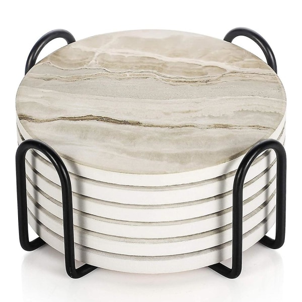 Underlägg, 6-pack Dryckesunderlägg, 10cm Absorberande Underlägg med Korkbotten, Skyddar Möbel från Repor, Stenbeläggning med Hållare för Glas, Mugg