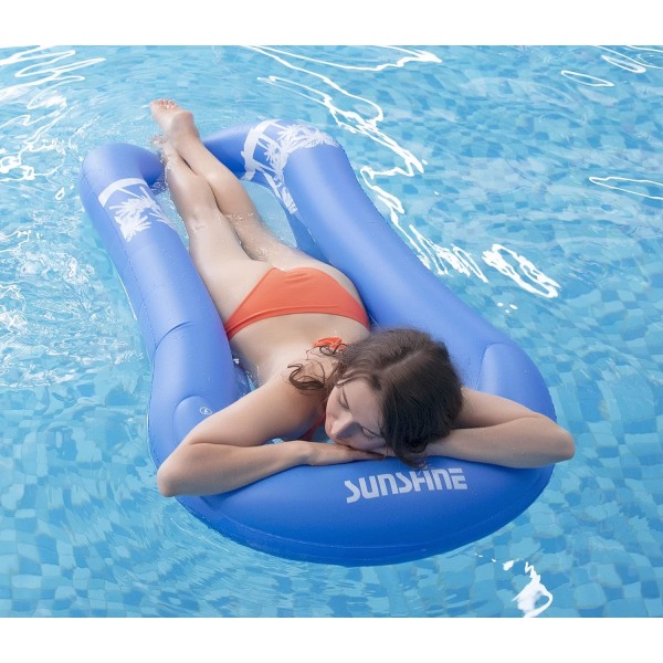 Uppblåsbar hängmatta poolmadrass med flytande nät Uppblåsbar flytande hängmatta säng simbassäng vattenmadrass för vuxna (165 x