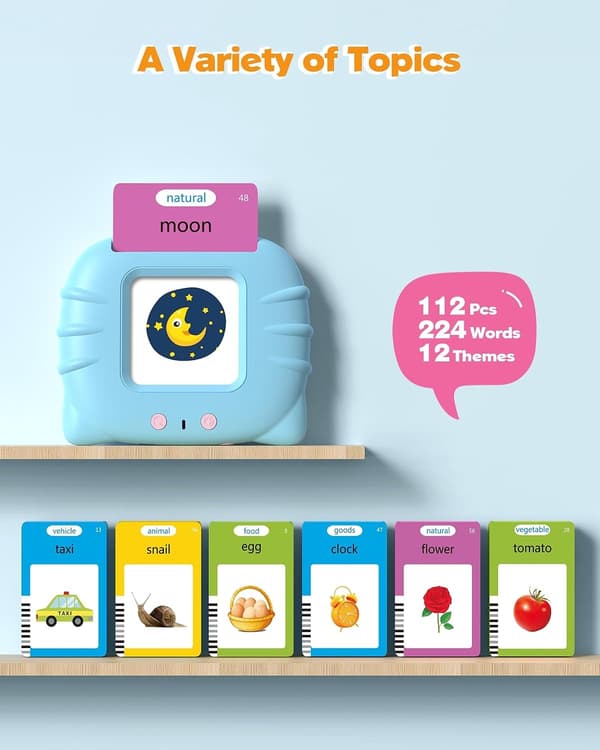 Talking Flashcards for Toddlers 1 2 3 4 Years Old, Montessori Language Learning with 224 Words, Pocket Speech Therapy Tool and Speech Development