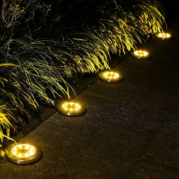 Solcellsmarklampor, 8 LED Solcellsdrivna Pucklampor Utomhus Vattentäta för Trädgård Patio Däck Gångväg Gräsmatta (8, Varmvit)