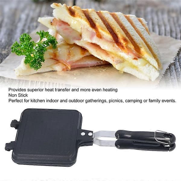 Double-Sided Sandwich Grill, Cast Iron Pie Iron with Anti-Scald Handle, Open Fire Cooking Equipment