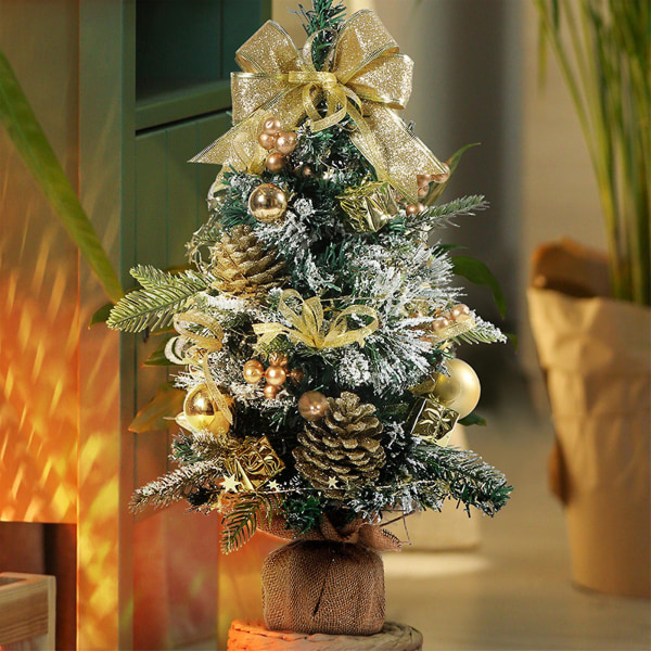 Mini kunstige juletræer Xmas Skrivebordsdekoration Træsæt Bordplade Juletræ , Til Jul Bordpladedekorationer Gyldent Golden
