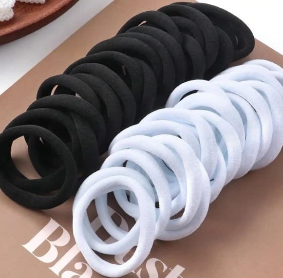 50-pack Svarta + Vita Små Elastiska Hårband