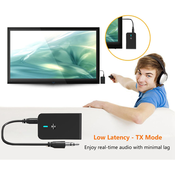 Bluetooth 5.0 sändare och mottagare, 3-i-1 trådlös Bluetooth adapter, Bluetooth ljudadapter med låg latens för TV, bil