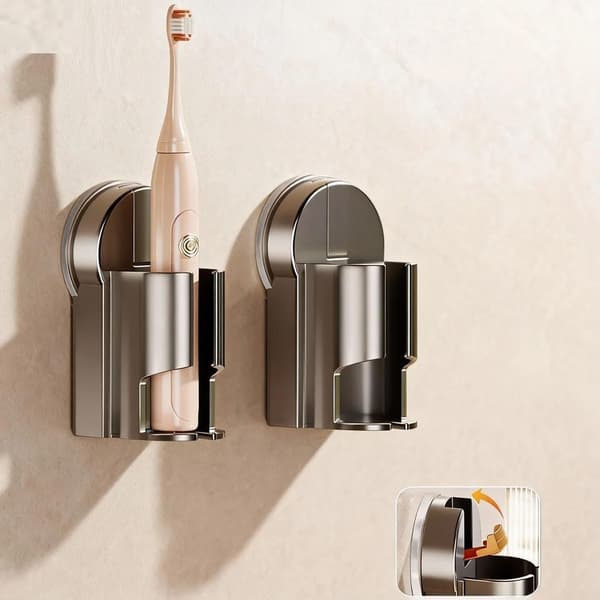 Electric Toothbrush Holder (2-pack) - ABS Material, Suction Cup - Anthracite Grey - 5.5 x 5 x 10 cm
