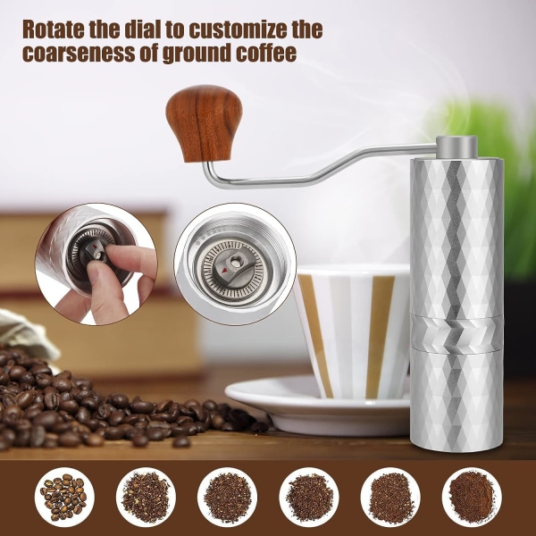Bærbar håndkaffekvern med rustfritt stål, håndholdt kaffekvern med justerbar grovhet