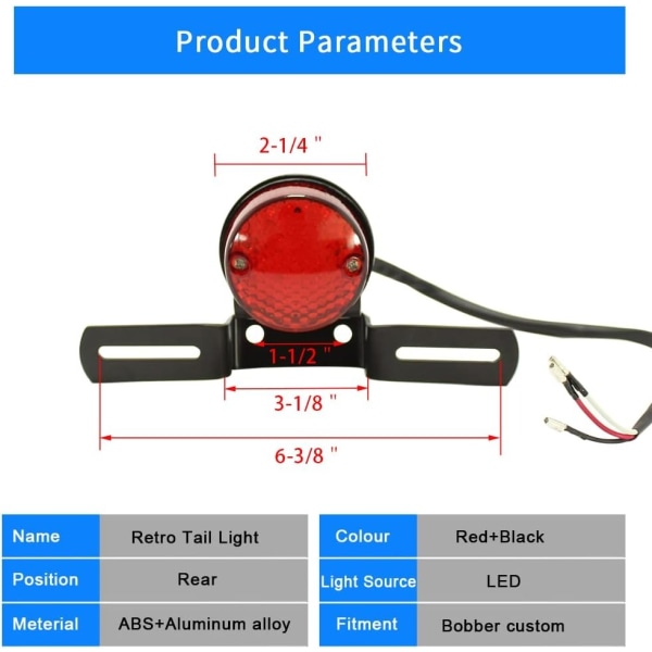 Motorsykkel baklys med skiltfeste Retro baklykt LED for Cafe Racer Custom Bobber Chopper - Rund