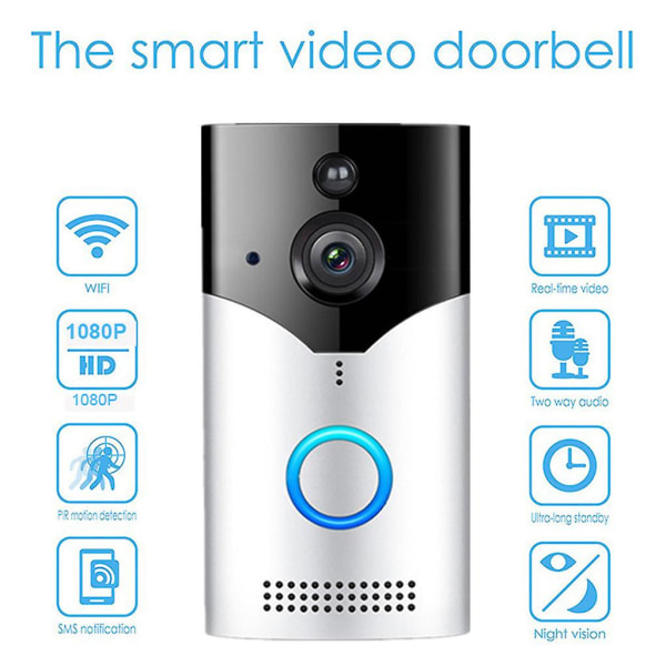 Trådlös WiFi Videodörrklocka Smart Telefon Dörr Intercom Säkerhet 1080p Kamera