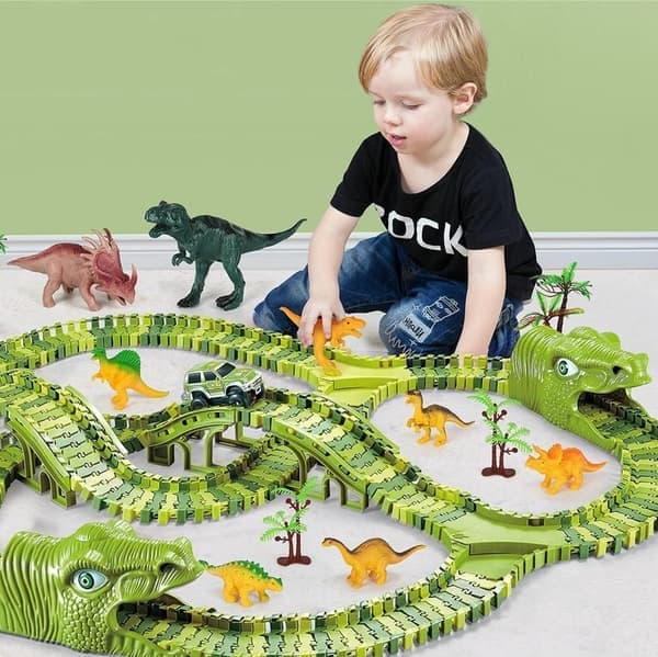 Stor bilbane for barn - Dinosauriegrønn