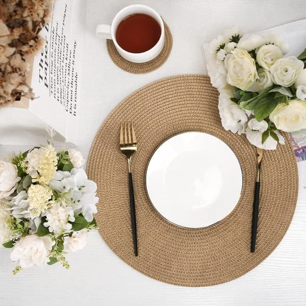 6-pack Round Woven Placemats, Heat Resistant for Kitchen Table, Brown