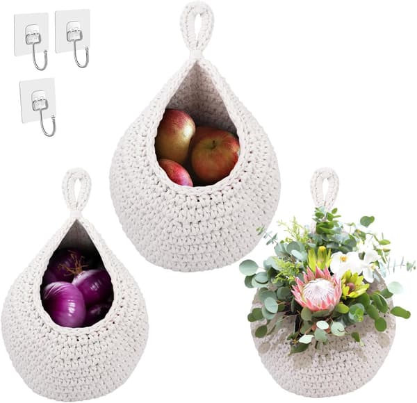 3-pack Hanging Woven Storage Baskets for Space Storage in Kitchen Bathroom