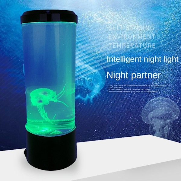 Elektrisk manet-akvarium bordlampe med fargeskiftende lys Gave til barn, menn, kvinner Hjemmedekor for rom Stemningslys for avslapping (Svart)