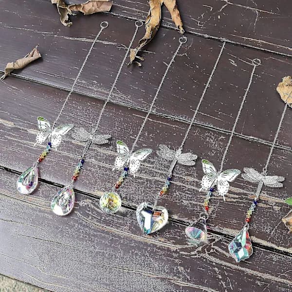 6 Pcs Crystal Ball Prism Window Suncatcher Rainbow Maker Butterfly Dragonfly Pendant