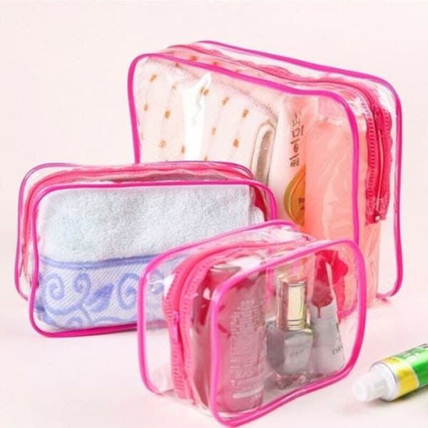 3-i-1 transparent toalettmappe, Rosa