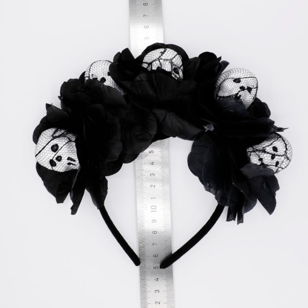 Skull Halloween Hair Hoop Headband Black Flower Headpiece Day of The Dead Floal Hairband Gothic Festival Costume Hair Ac