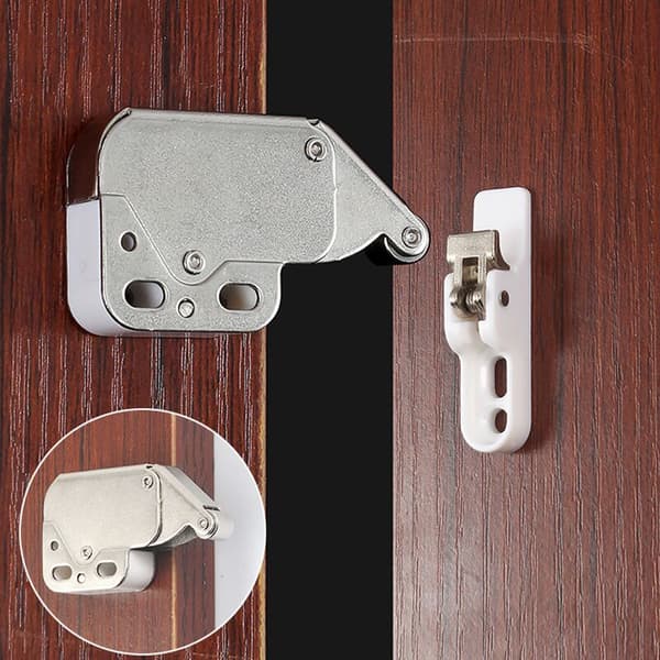 6 Pieces Cabinet Door Spring Latches, Spring Latch Door Lock Mini Latch with Catch Plate, Automatic for Hinged Doors with Screws